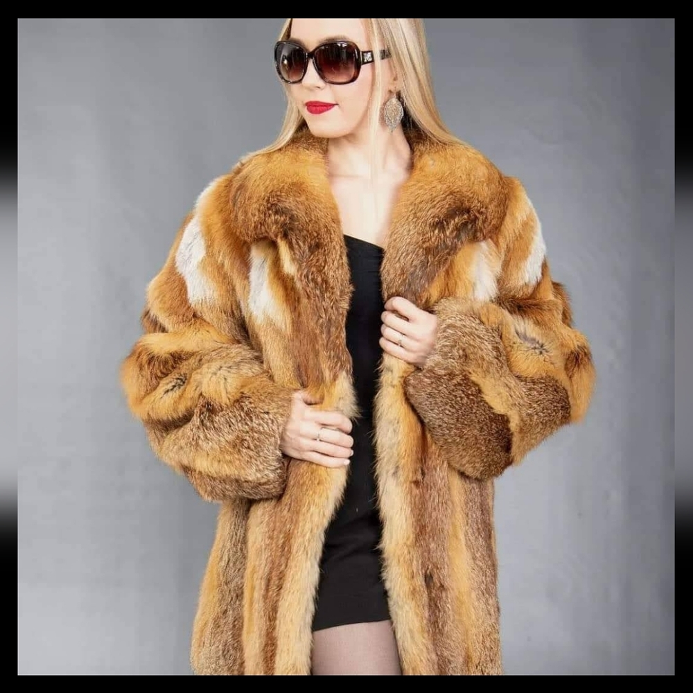 VINTAGE GLAM AUTHENTIC RED FOX LUXURY FUR COAT SIZE: 1XL- Possb 2XL